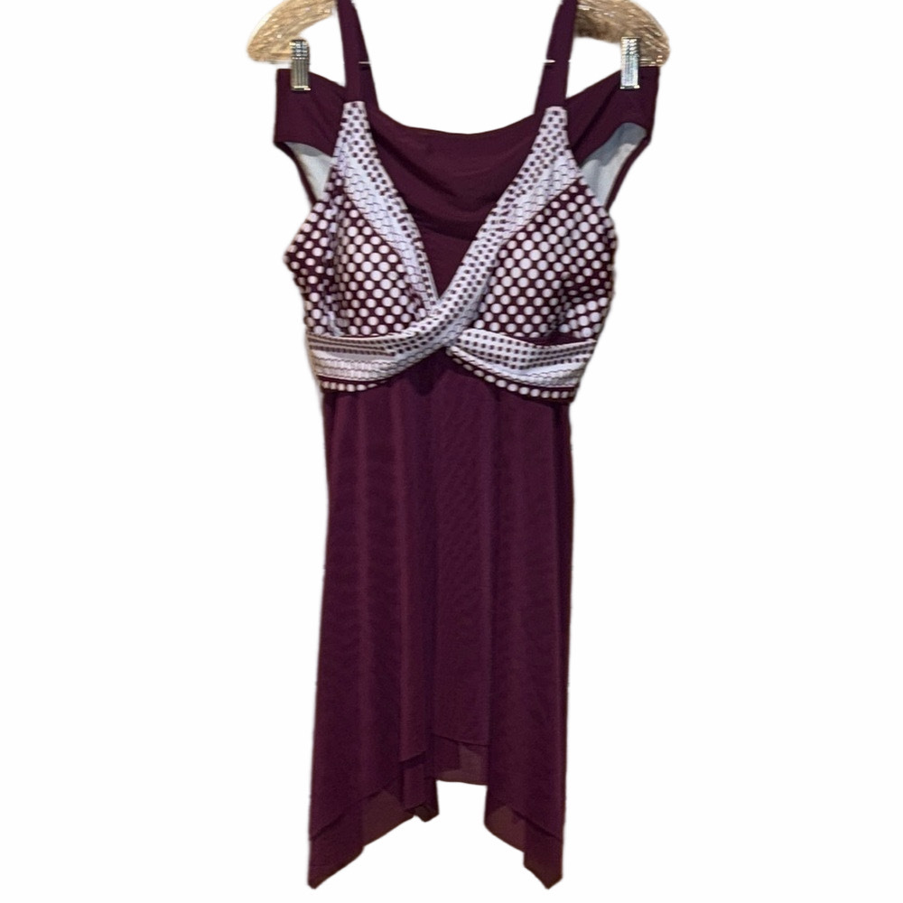 Burgundy White Swimsuit Asymmetrical Spaghetti Strap Large